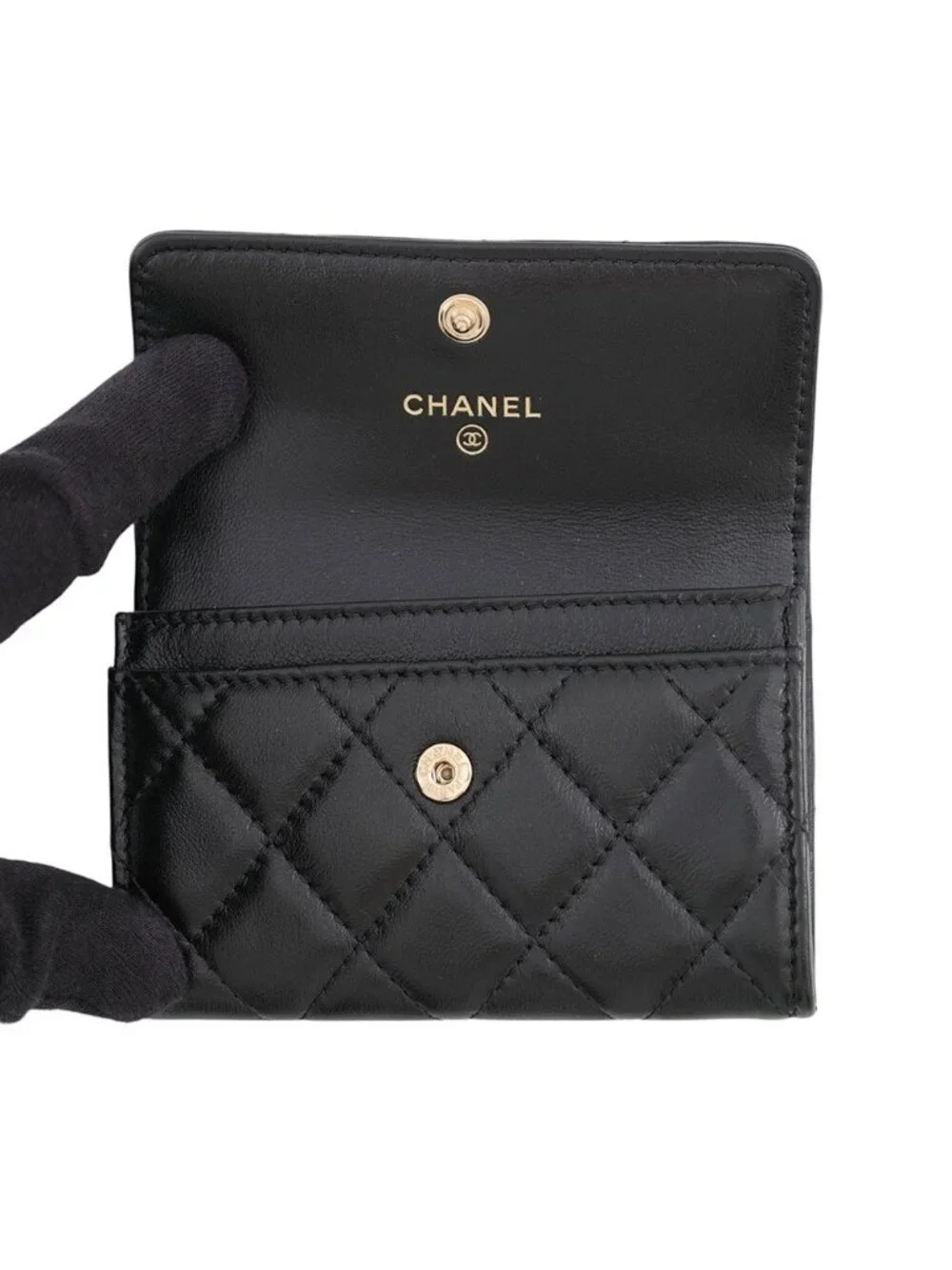 Chanel Card Case Quilted CC Logo Lambskin Business Black